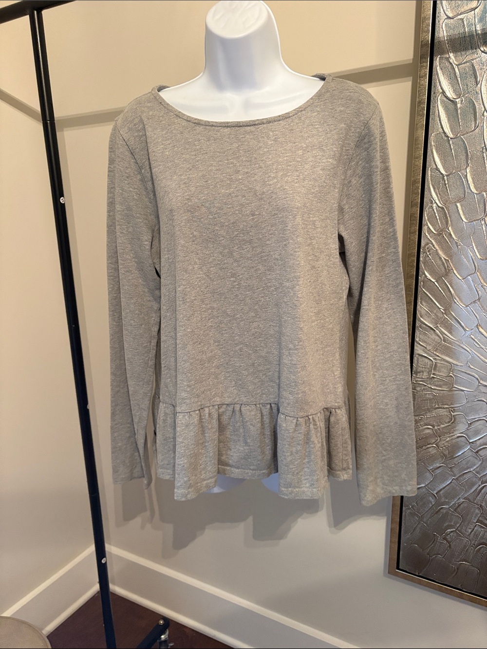 J. Crew Heather Gray Long-Sleeve Peplum Top